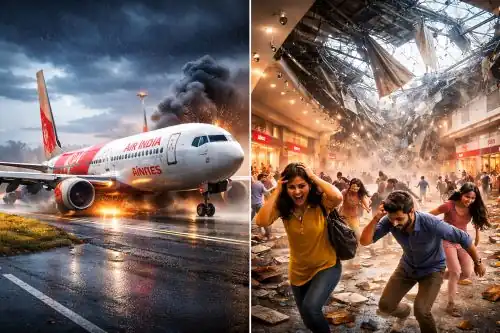 Air India aircraft after hard landing at Hyderabad airport