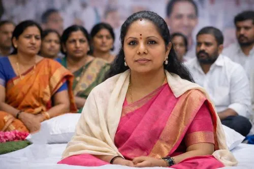 BRS leader K Kavitha during hunger strike protest over Khammam incident in Hyderabad