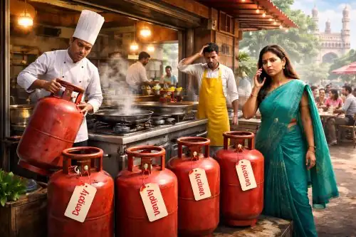 Restaurant kitchen staff in Hyderabad facing LPG shortage while cooking food
