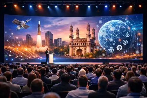 PanIIT Summit conference with IIT alumni and technology leaders discussing AI innovation in Hyderabad