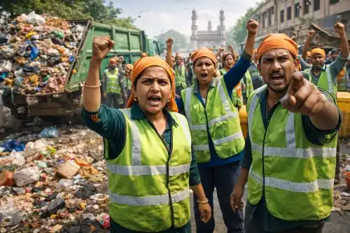 Hyderabad sanitation workers protest during sanitation strike over delayed wages