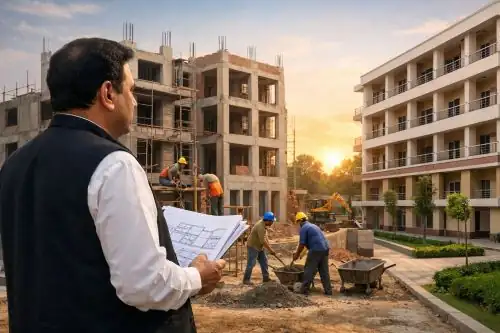 Bhatti Vikramarka reviewing welfare hostel construction projects in Hyderabad