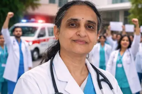 Doctors protest during Hyderabad ORS Row supporting paediatrician