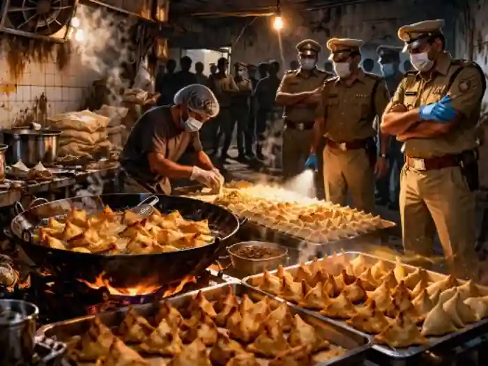 Hyderabad police raid an illegal samosa unit in Jiyaguda and seize unsafe food stock.