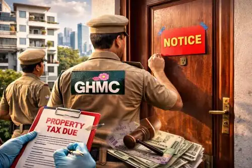 GHMC officials sealing commercial property during property tax crackdown in Hyderabad