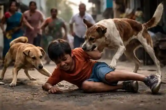 Stray dogs attacking a young boy in Suraram Hyderabad