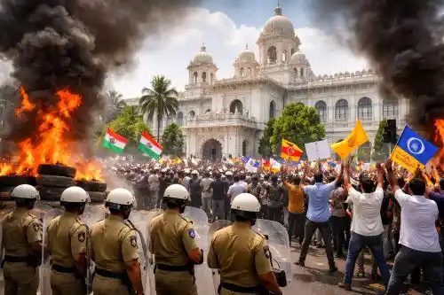 Telangana Budget Session begins with protests outside Telangana Legislative Assembly in Hyderabad