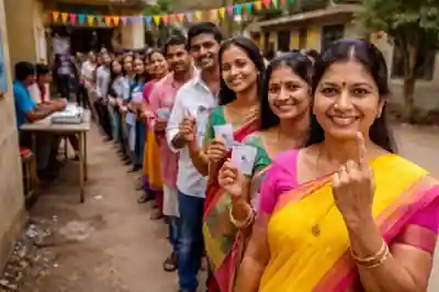Voters standing in queue during Telangana Polls in Hyderabad