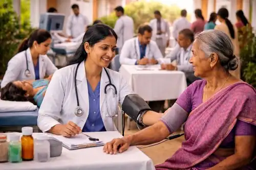 Women attending free cancer screening camp at NIMS Hyderabad
