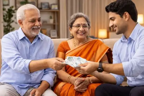 Older parents receiving care and support from family at home in Hyderabad