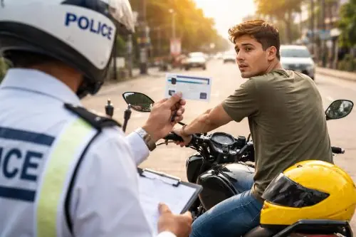 Traffic police checking helmet rule compliance in Hyderabad