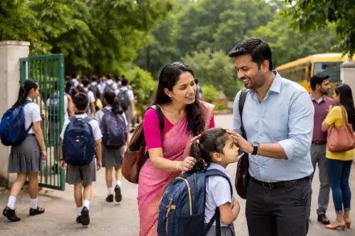 Parents protesting against Hyderabad Fee Hike outside a private school