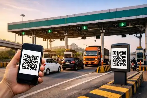 Vehicles using QR payment system at Hyderabad ORR toll plaza