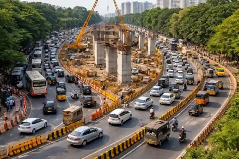Traffic diversion at IIIT Junction Hyderabad due to flyover construction