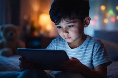 Child showing signs of virtual autism while using a smartphone in Hyderabad